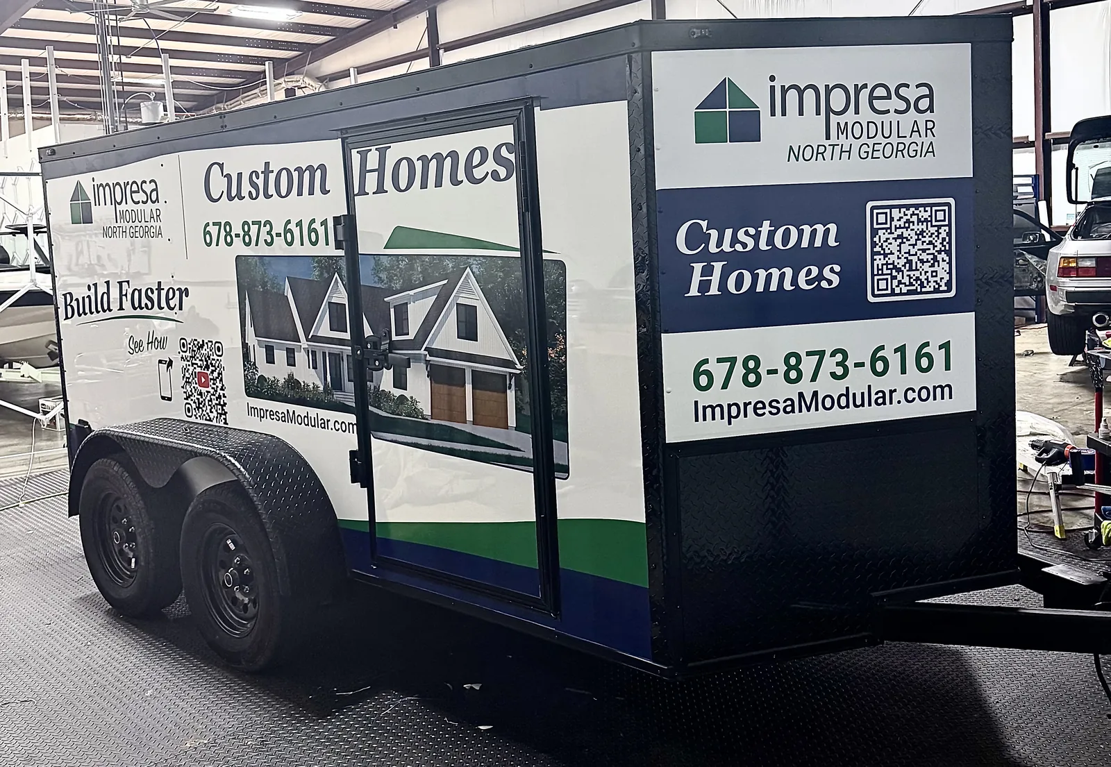Impresa Modular North Georgia enclosed trailer with partial wrap installed by Vinyl Alchemy