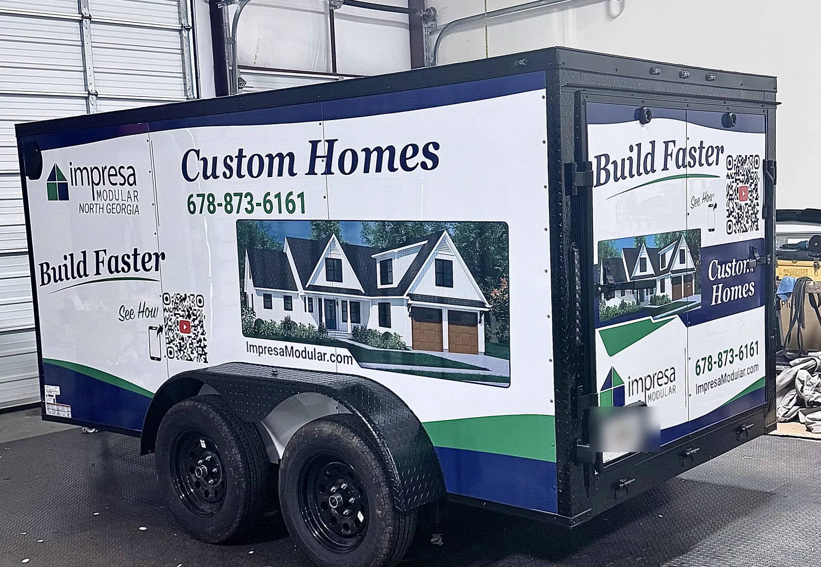 Impresa Modular North Georgia enclosed trailer branding designed and installed in-house at Vinyl Alchemy